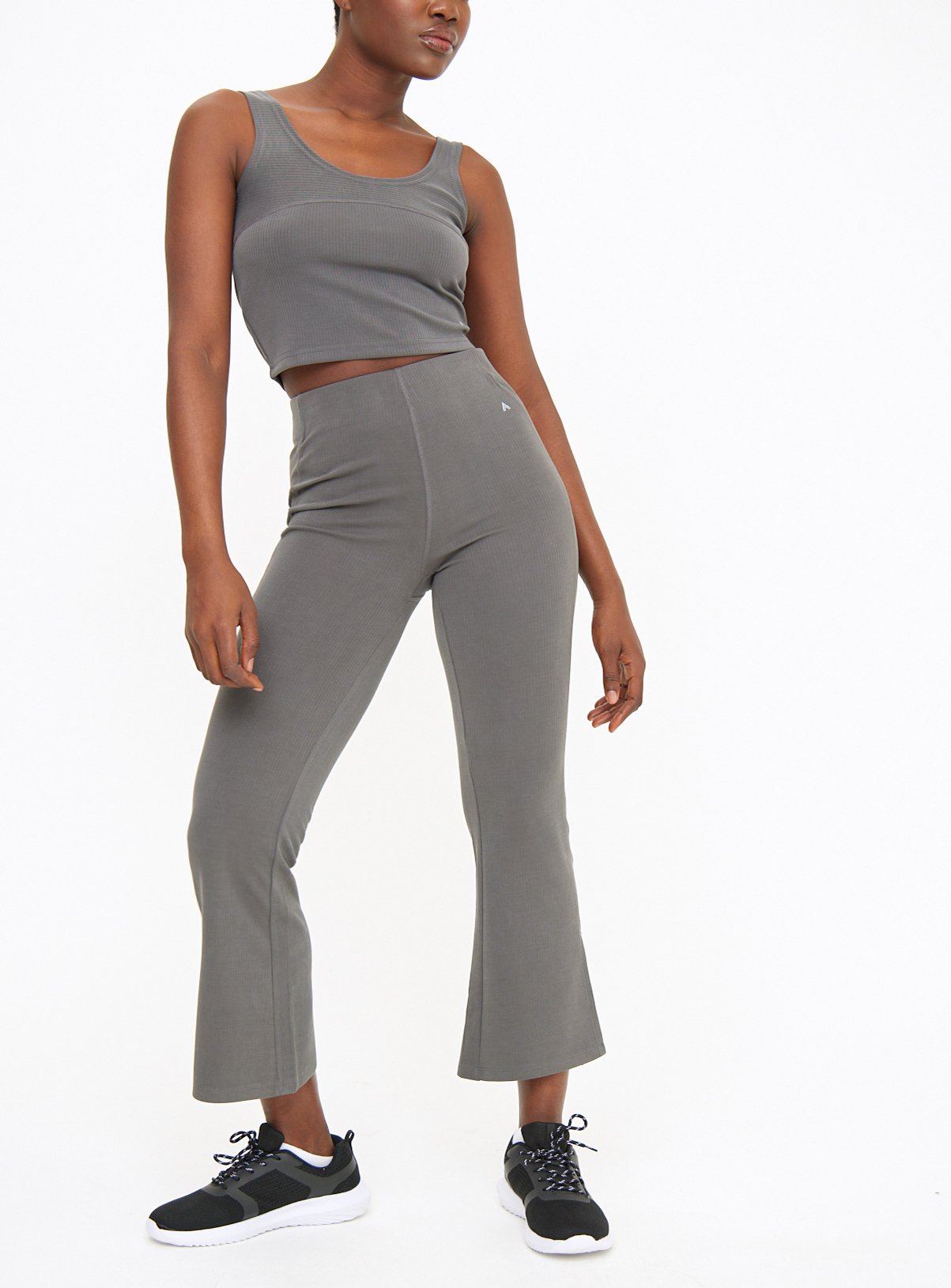 Active Charcoal Ribbed 7/8 Flared Co-ord Leggings  