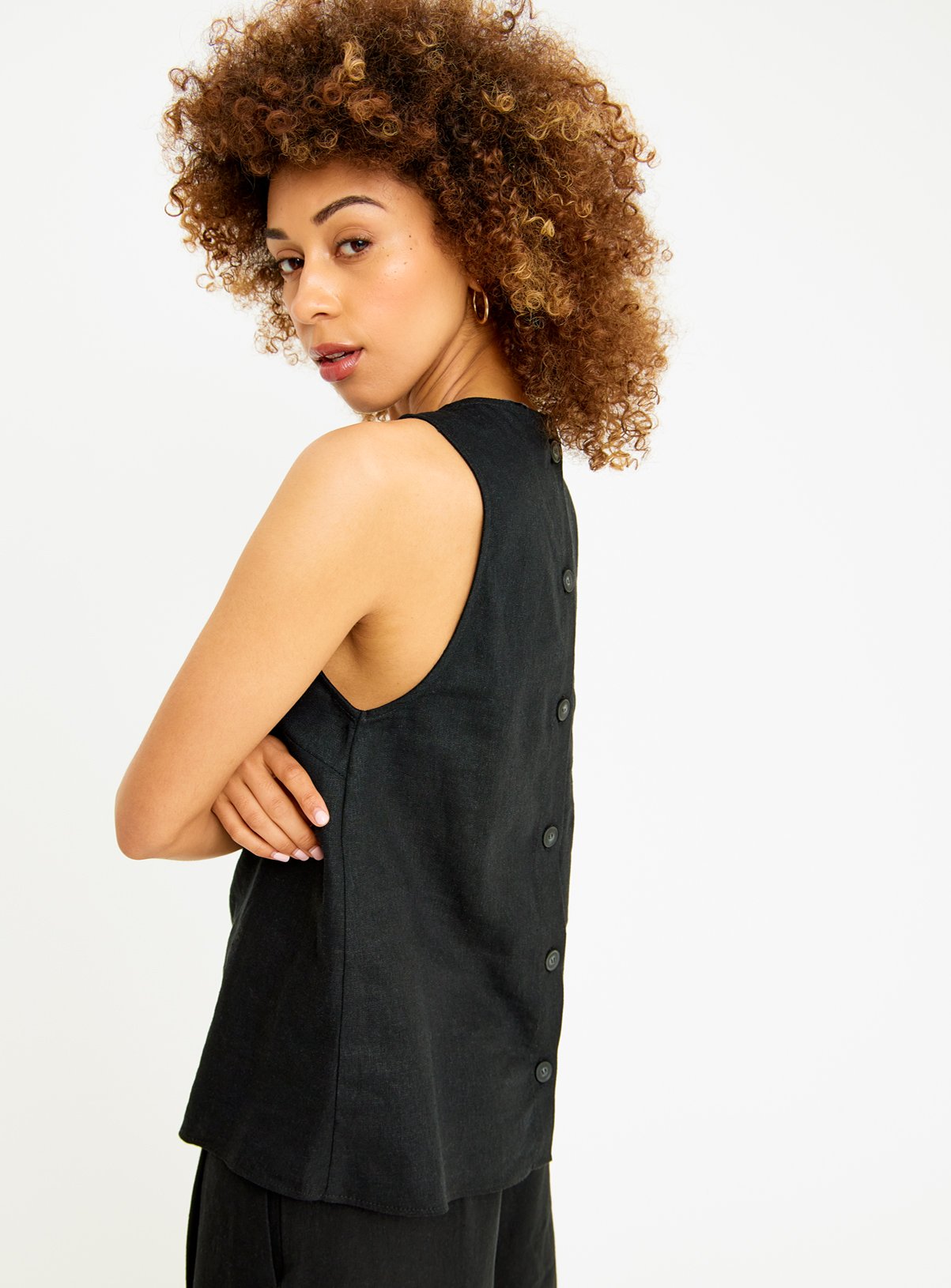 Black Linen Rich Shell Top 20