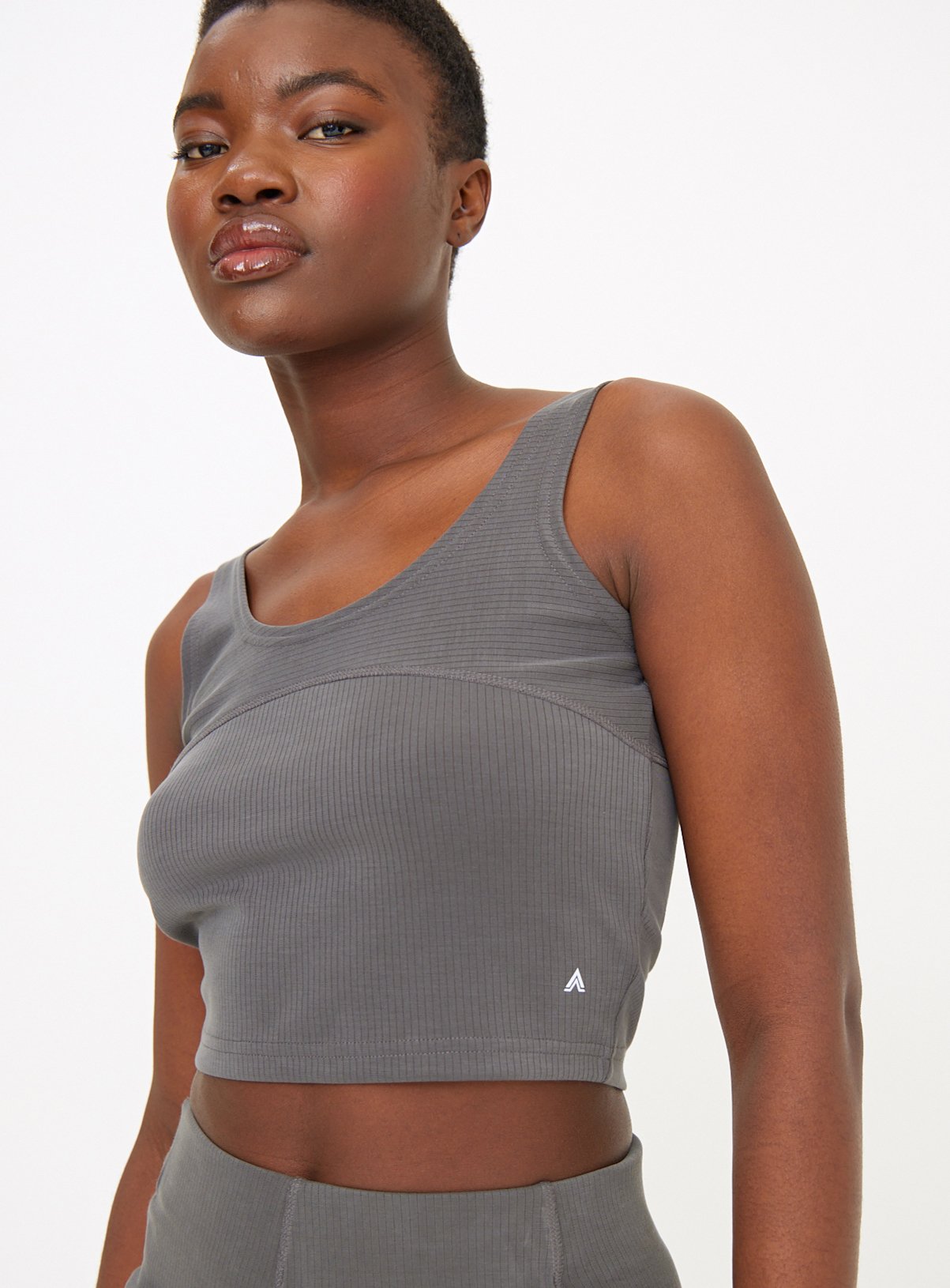 Active Charcoal Grey Ribbed Co-ord Yoga Top 