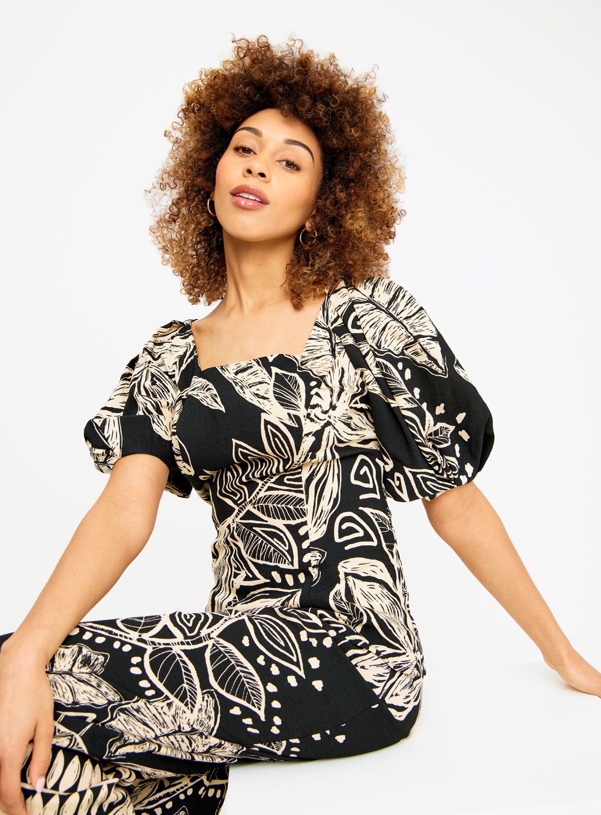 Mono Coord Floral Print Short Sleeve Blouse