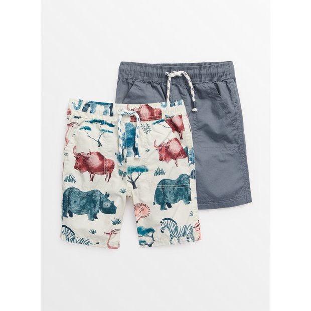 Buy White Safari Print & Grey Poplin Shorts 2 Pack 1-2 years | Multipacks |  Tu