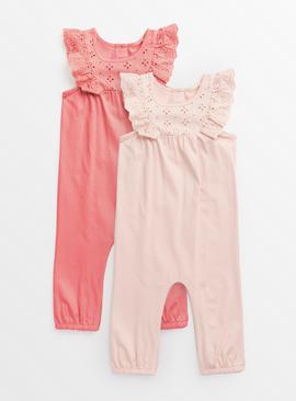 Pink Broderie Rompers 2 Pack 