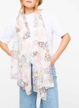 Cream Butterfly Print Scarf One Size