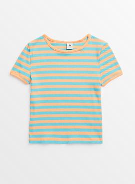 Bright Orange Stripe Ribbed T-Shirt 6 years