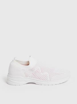 White Knitted Slip On Trainers  