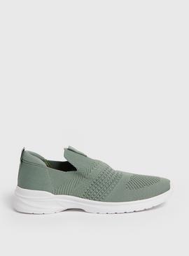 Sage Green Knitted Slip On Trainers  