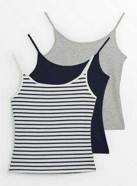 Plain & Stripe Cami Vest Tops 3 Pack 