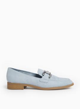 Light Blue Faux Suede Buckle Loafers  