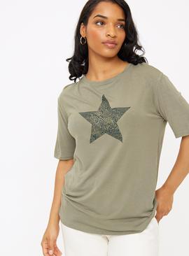Khaki Relaxed Star Graphic T-Shirt  