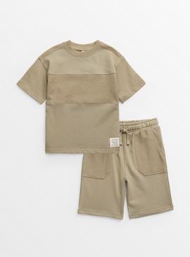 Khaki T-Shirt & Shorts Set  