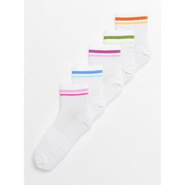 White Neon Stripe Cropped Ankle Socks 5 Pack 4-8