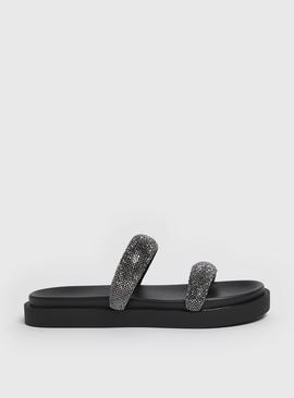 Metallic Sparkle Double Strap Sandals  