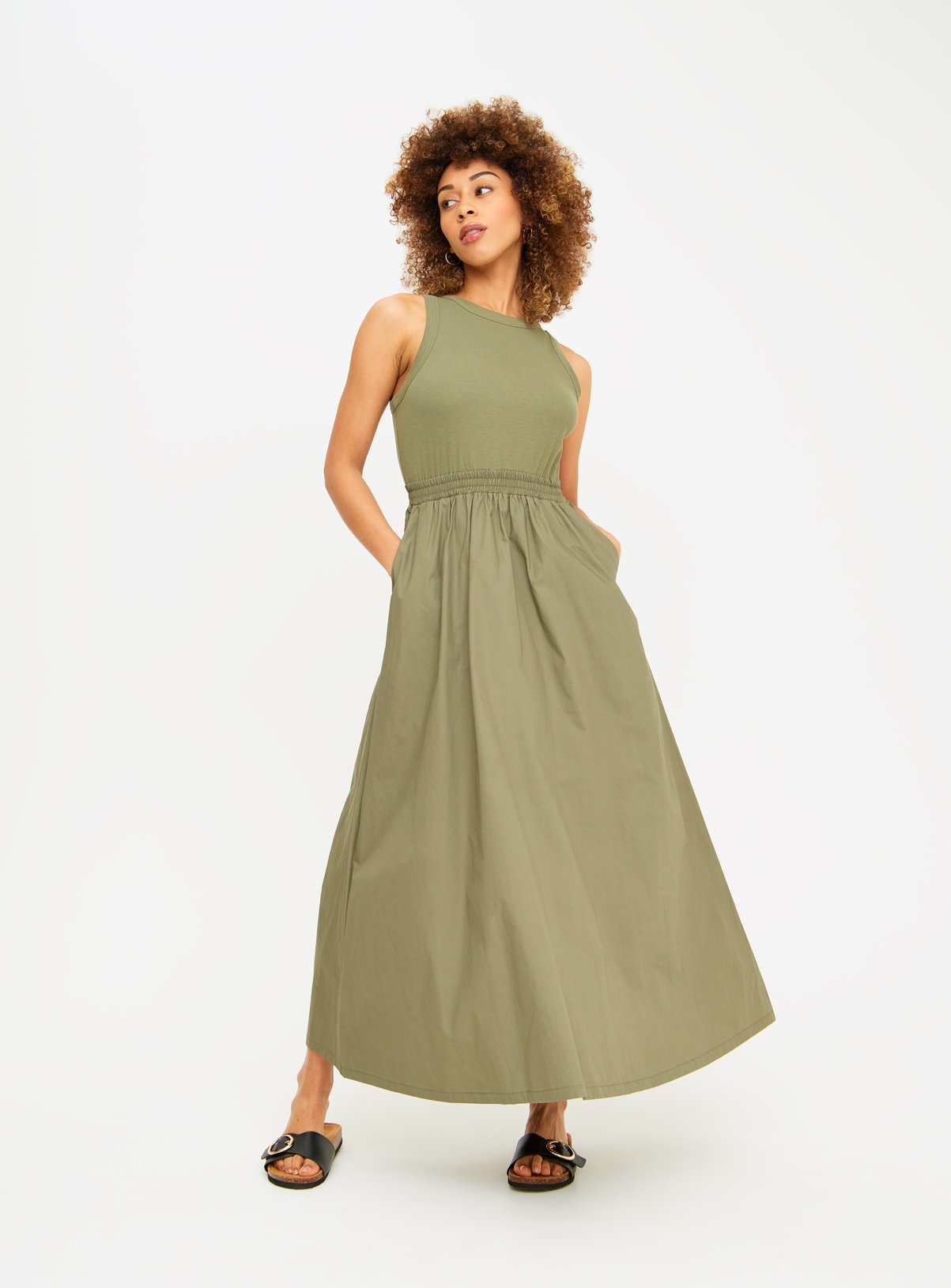 Khaki Midaxi Poplin Dress 20