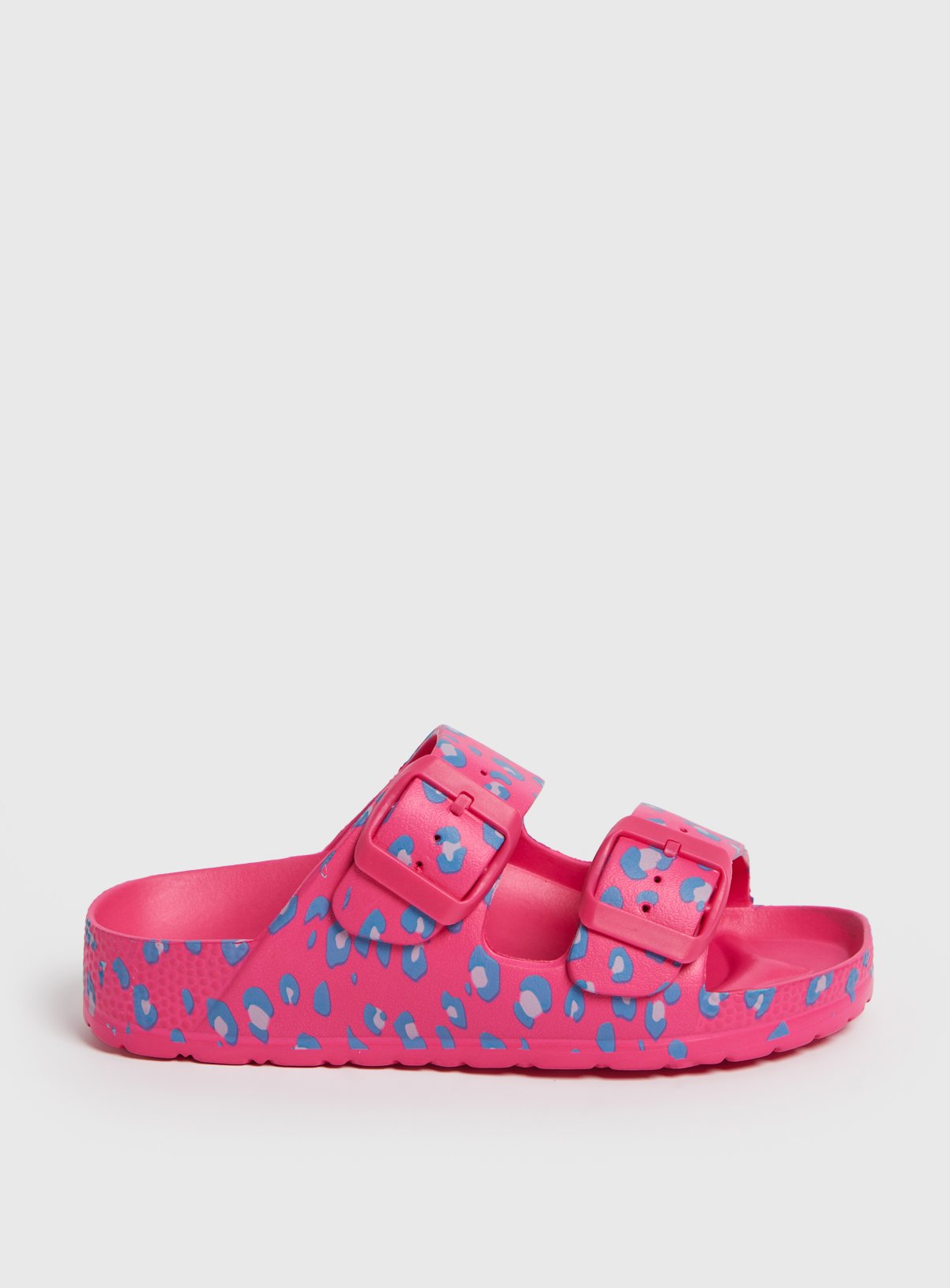 Pink Leopard Print Double Strap Sliders 