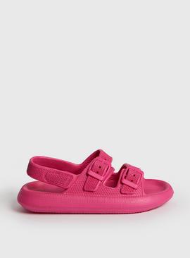 Bright Pink Buckle Sliders With Ankle Strap 