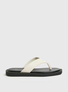 Cream Faux Leather Toe Post Sandals  