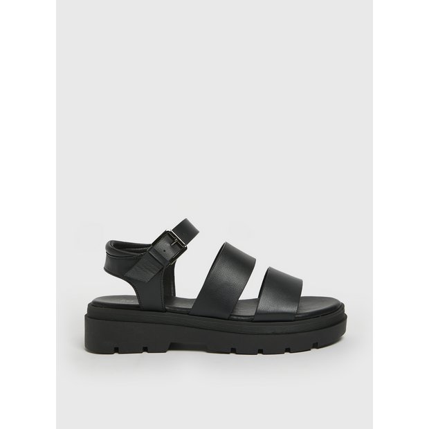 Buy Black Faux Leather Chunky Sandals 6 | Sandals | Tu