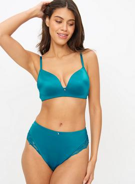 Teal High Shine Lace Back High Leg Knickers 