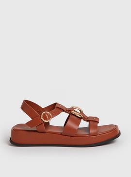 Tan Faux Leather Platform Sandals 