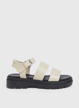 Cream Faux Leather Chunky Sandals  