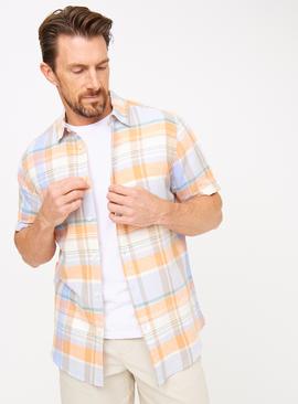 Pastel Check Linen Blend Short Sleeve Shirt XXXXL