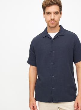 Navy Crinkle Double Cloth Shirt 