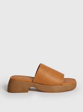 Tan 90s Style Wedge Mule Sandals  