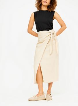 Cream Linen Rich Midaxi Wrap Skirt 