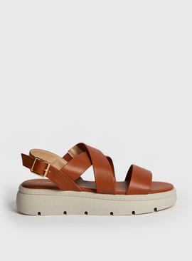 Tan Faux Leather Comfort Wedge Sandals  