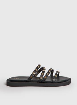 Black Studded Mule Sandals  