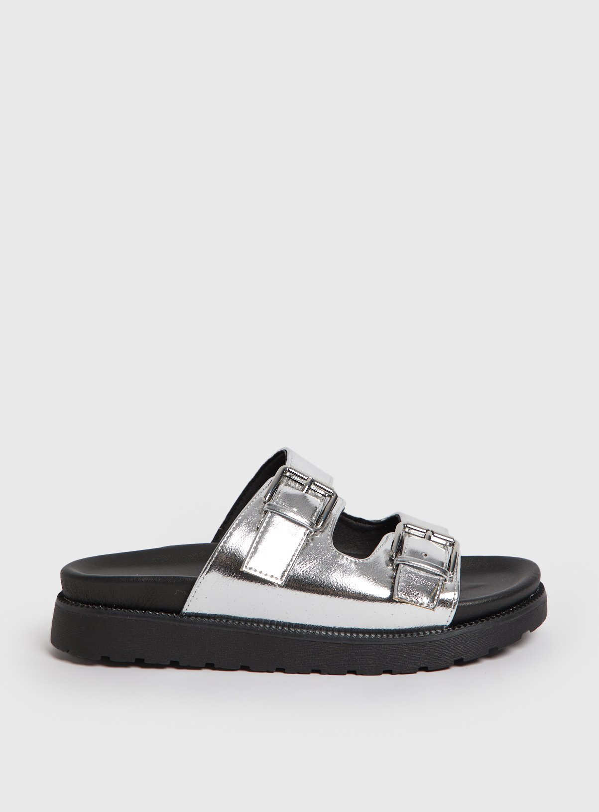 Silver Chunky Platform Sliders 