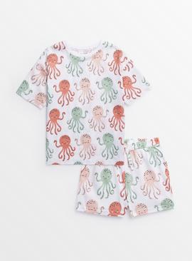 White Short Sleeve Octopus Print Pyjamas 