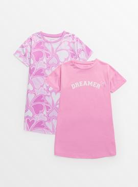 Pink Heart Print Short Sleeve Nightdress 2 Pack  