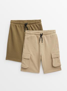Khaki & Stone Cargo Sweat Shorts 2 Pack  