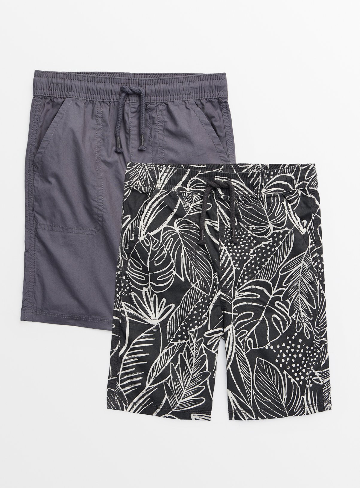 Leaf Print & Plain Shorts 2 Pack