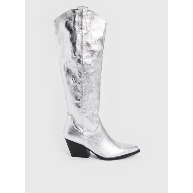 Silver knee shop high boots uk