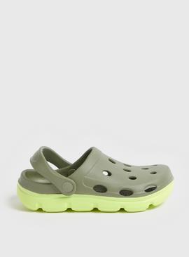 Green Two Tone Clogs With Ankle Strap 