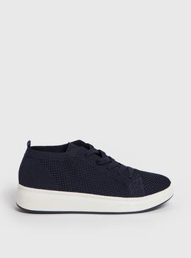 Navy Knitted Platform Trainers 
