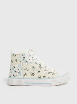 Ditsy Floral Patchwork Canvas High Top Boots 