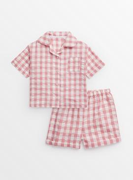 Pink Gingham Woven Short Sleeve Pyjamas 3-4 years