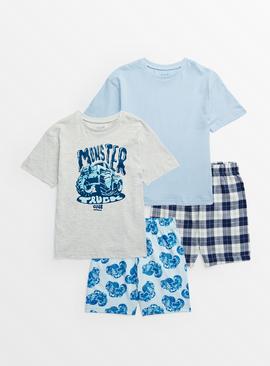 Blue Monster Truck & Check Pyjama Sets 2 Pack 