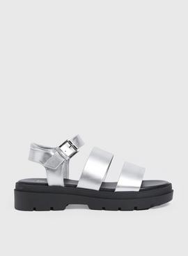 Silver Metallic Chunky Sole Sandals  