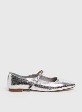 Silver Snakeprint Mary Jane Ballerina Shoes 