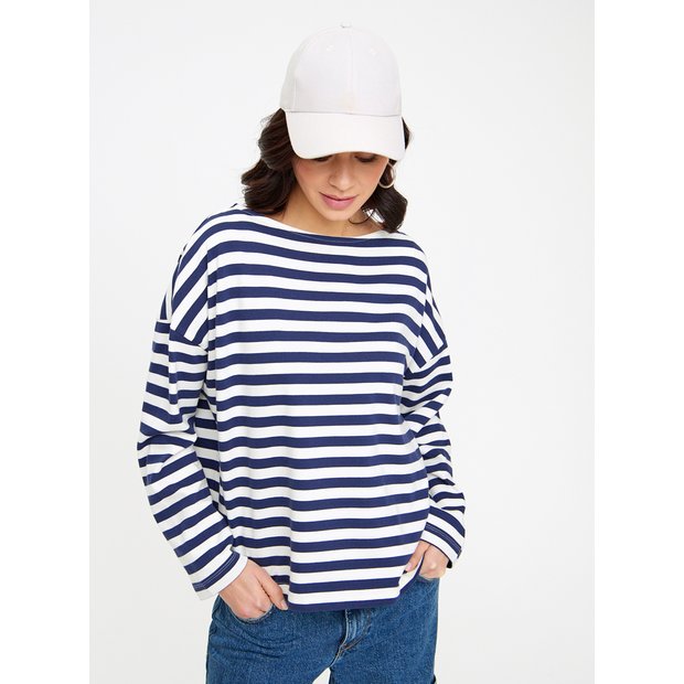 Buy Navy Stripe Oversized Long Sleeve Top 20 | T-shirts | Argos