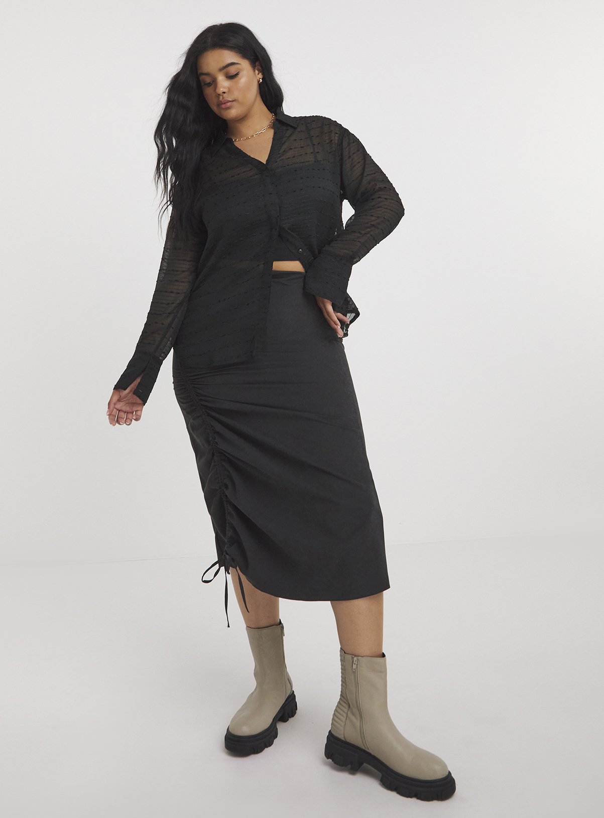 SIMPLY BE Black Sheer Textured Shirt