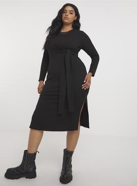 SIMPLY BE Black Ribbed Tie Front Dress 