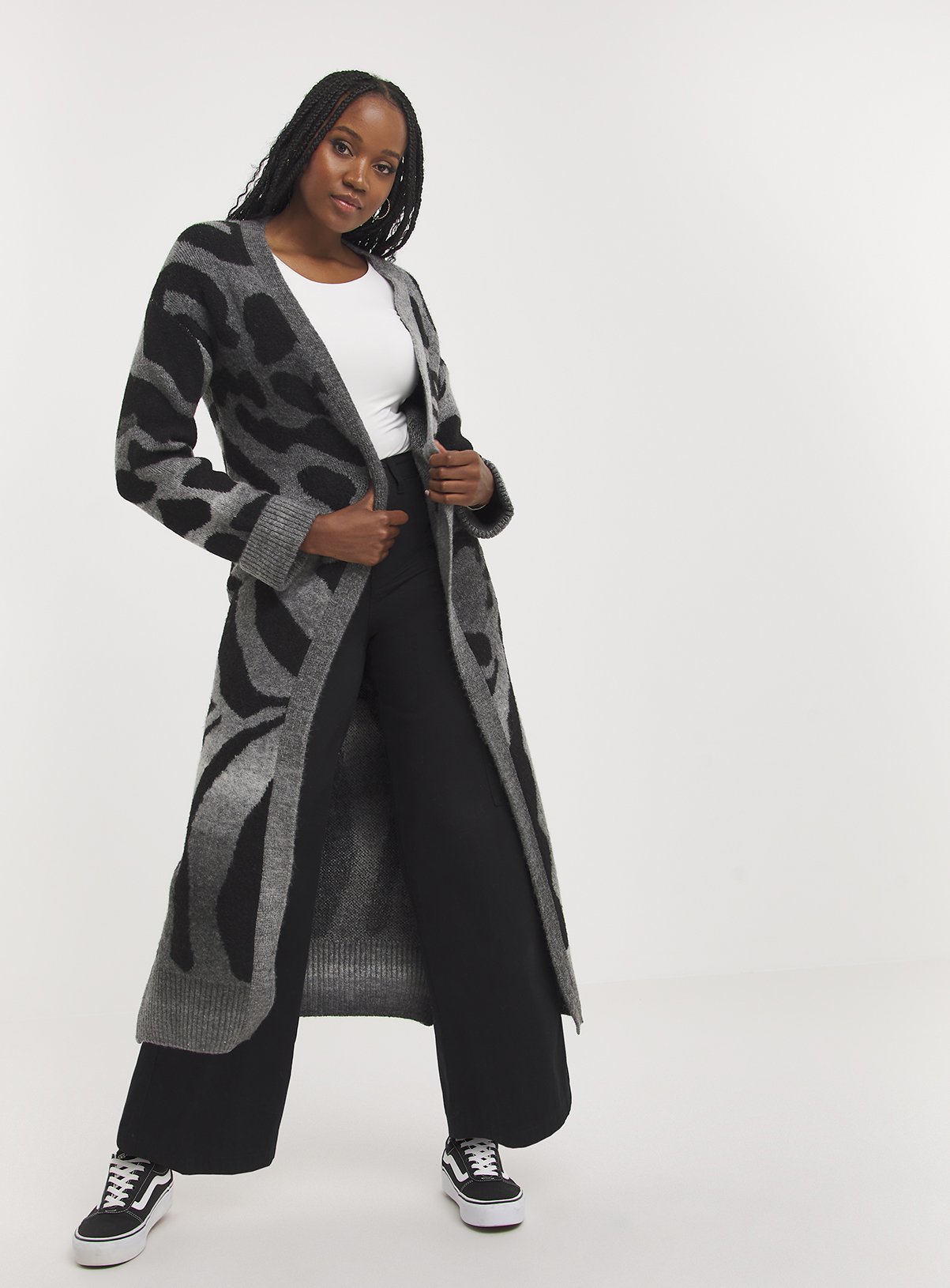 SIMPLY BE Grey Animal Maxi Cardigan 