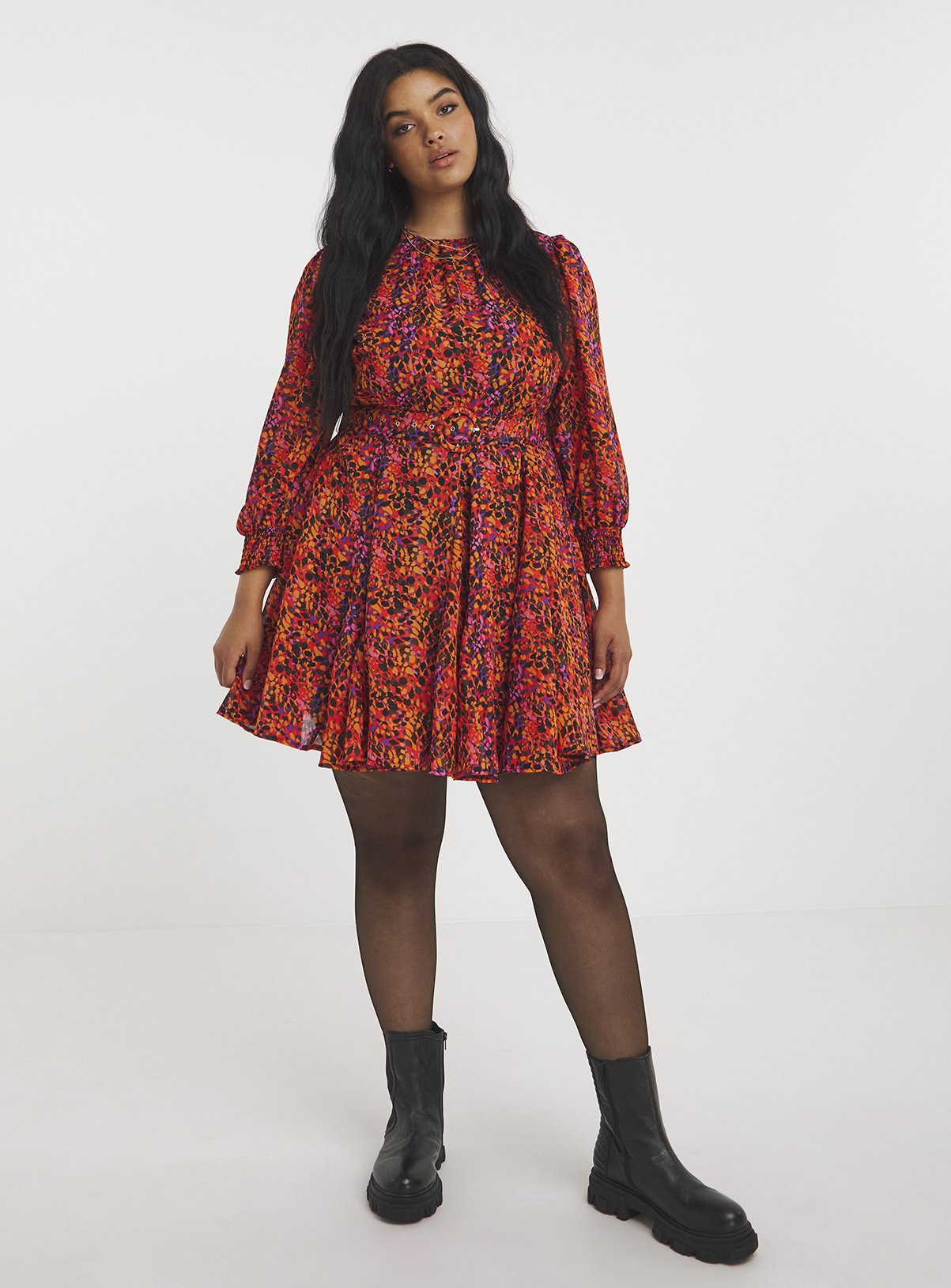 SIMPLY BE Multi Coloured Print Printed Georgette Skater