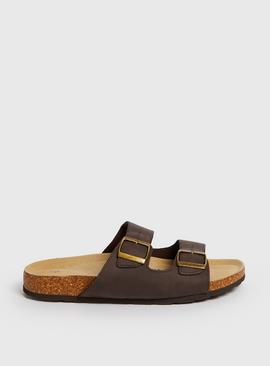 Brown Double Buckle Strap Sandals 
