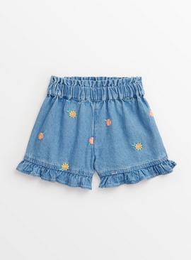 Blue Denim Embroidered Shorts 